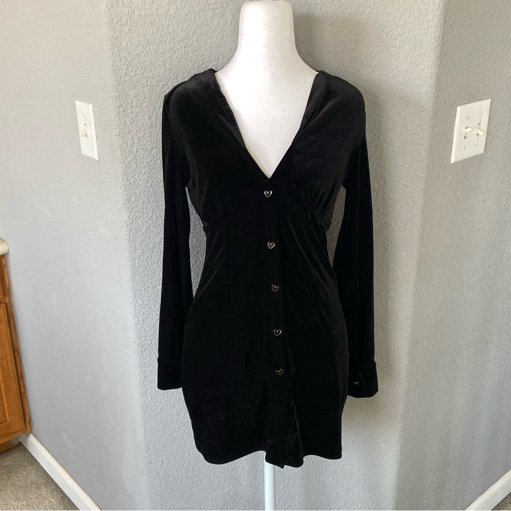 Cider Velvet Long Sleeve Dress with Heart Buttons
